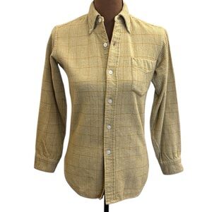 VTG‎ Pendleton Women's Tan Yellow Plaid Wool Long Sleeve Button Up Shirt Size S